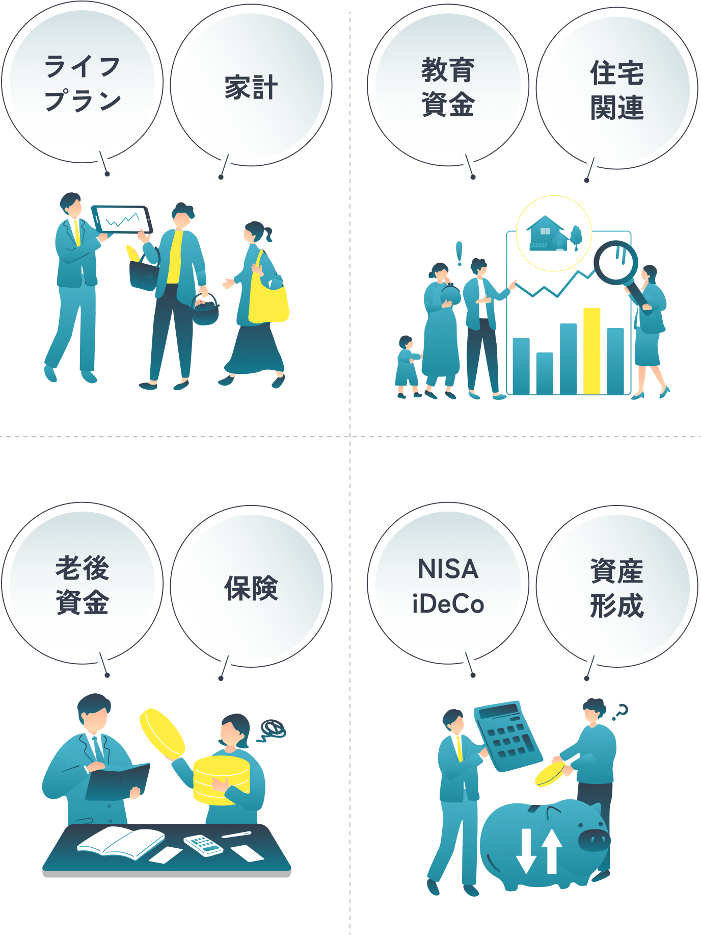 ライフプラン 家計 教育資金 住宅関連 老後資金 保険 NISA・iDeCo 資産形成